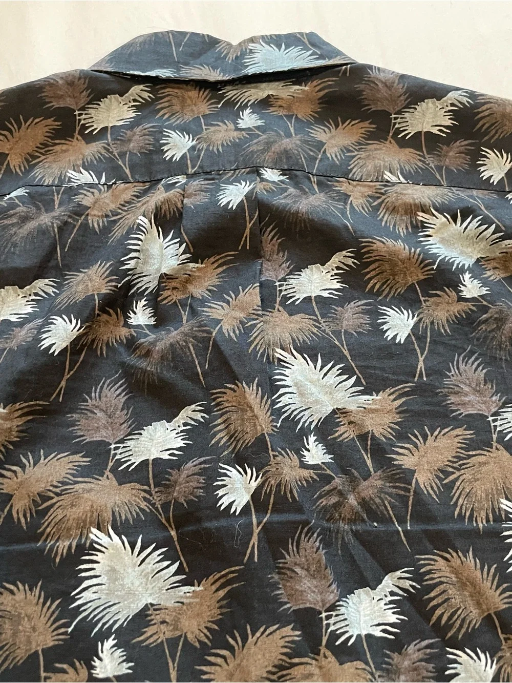 J. Crew Black Short-Sleeve Button-Down Shirt with Gray and Brown Palm Print